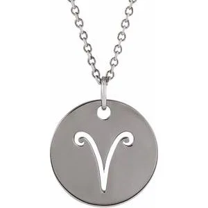 Sterling Silver Aries Zodiac Disc 16-18" Necklace