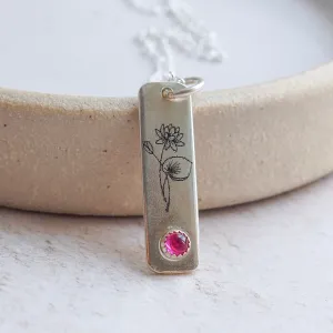 Sterling Silver Birth Month Flower Drop Pendant