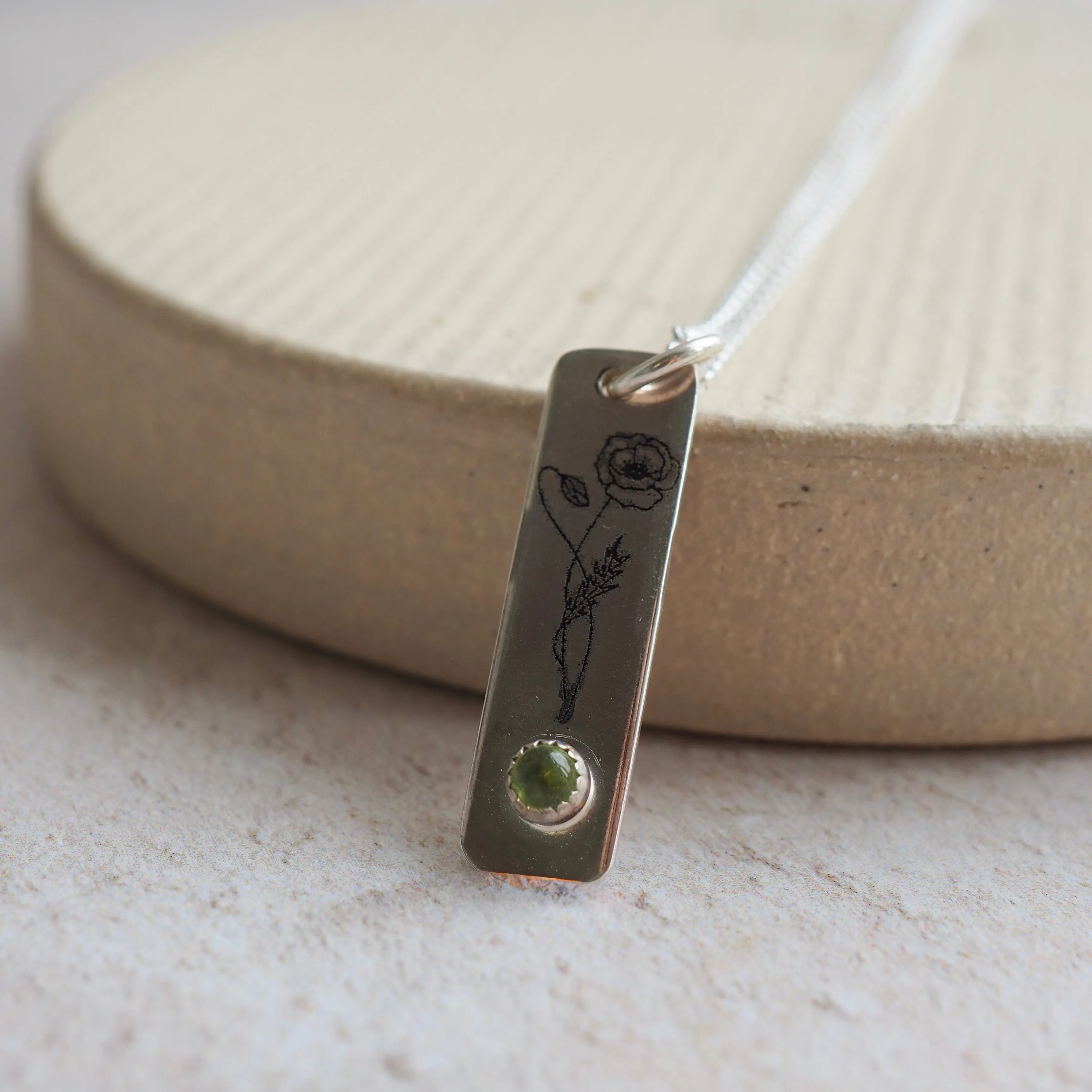 Sterling Silver Birth Month Flower Drop Pendant