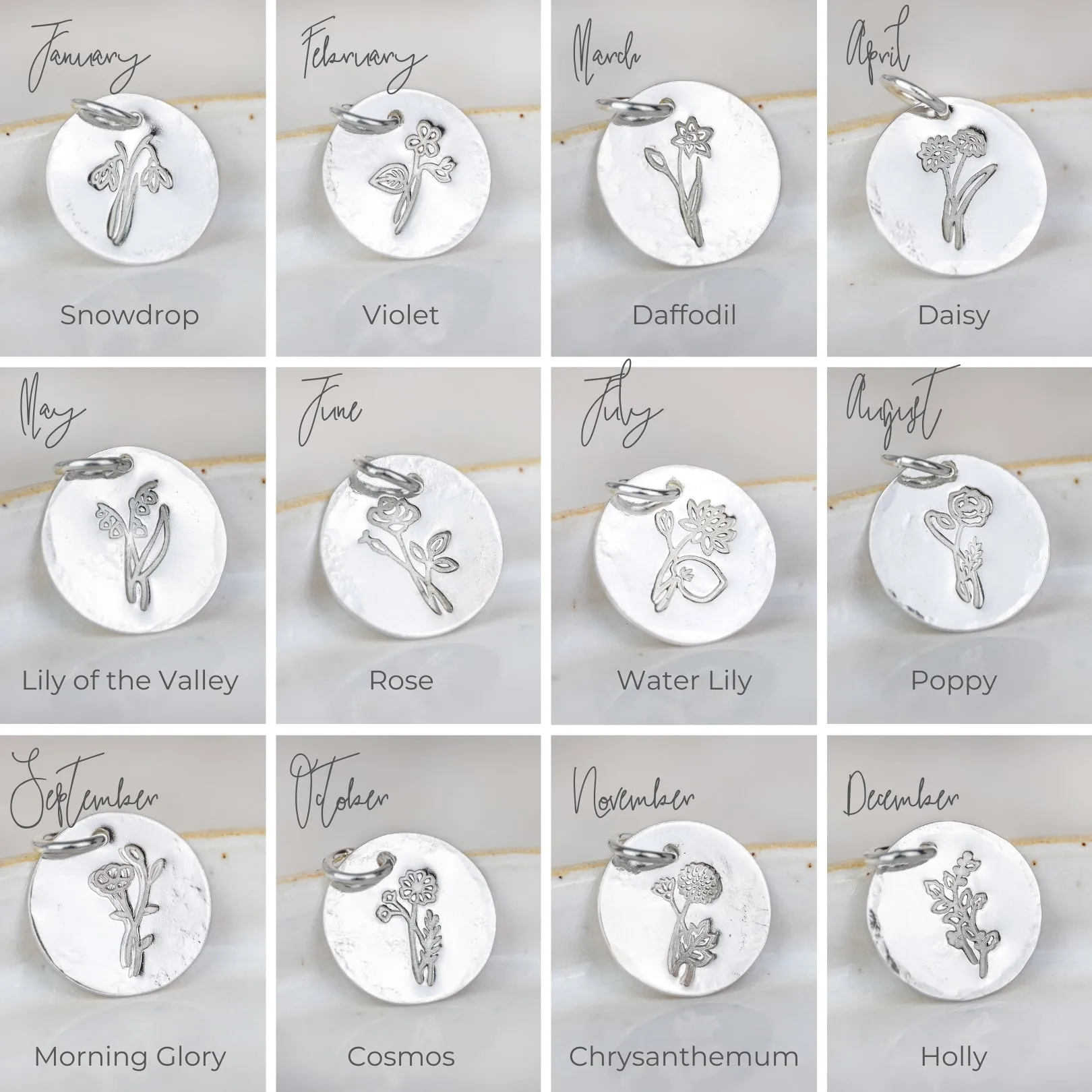 Sterling Silver Birth Month Flower Drop Pendant