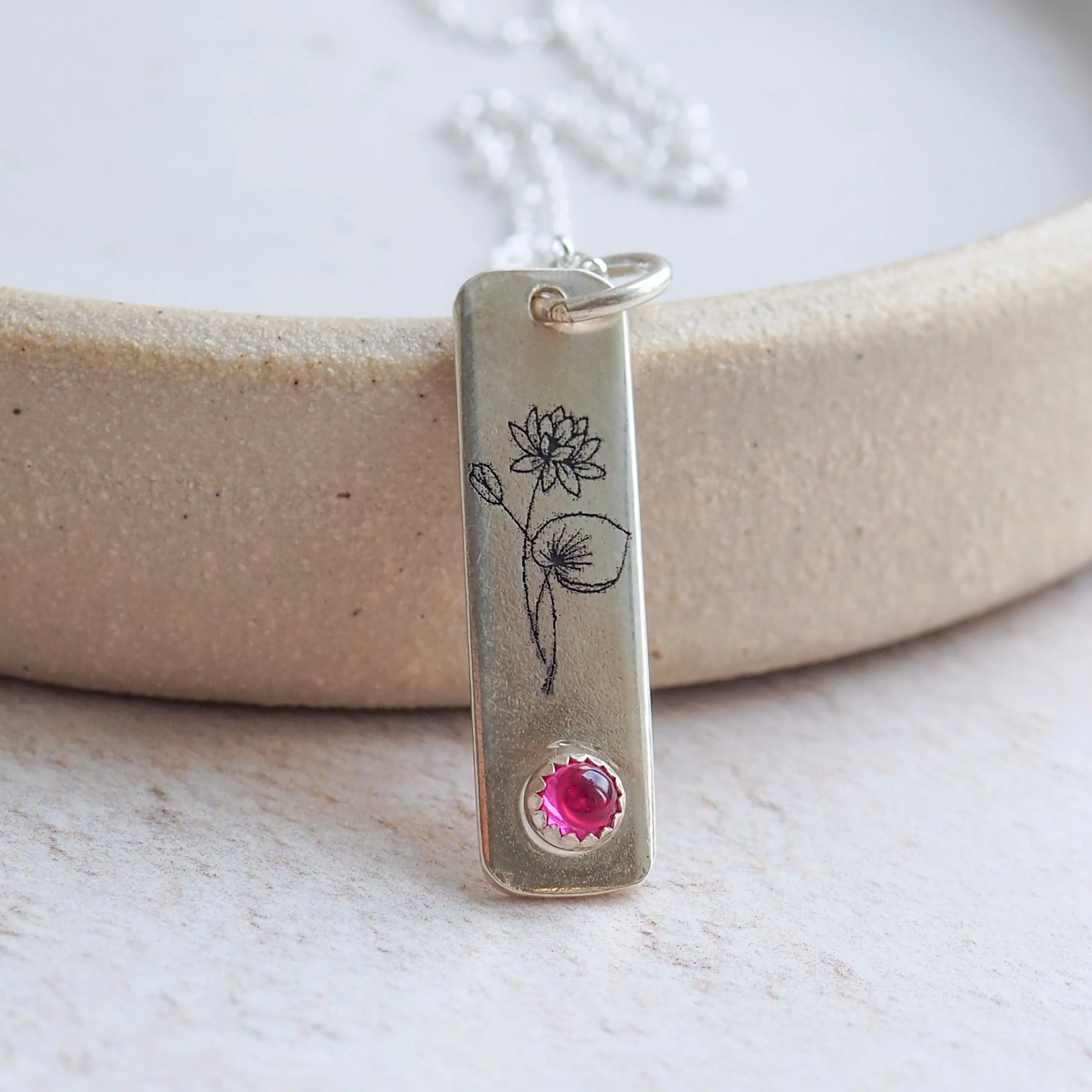 Sterling Silver Birth Month Flower Drop Pendant