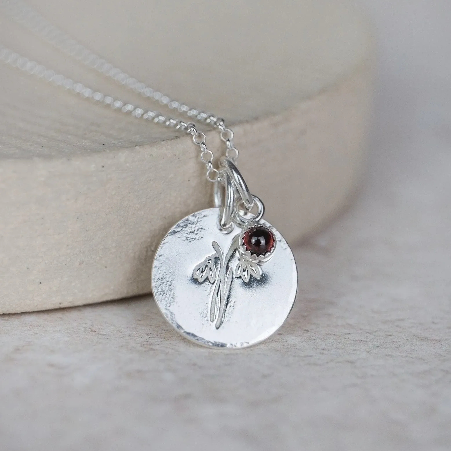 Sterling Silver Birth Month Flower with Birthstone Cluster Pendant