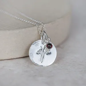 Sterling Silver Birth Month Flower with Birthstone Cluster Pendant