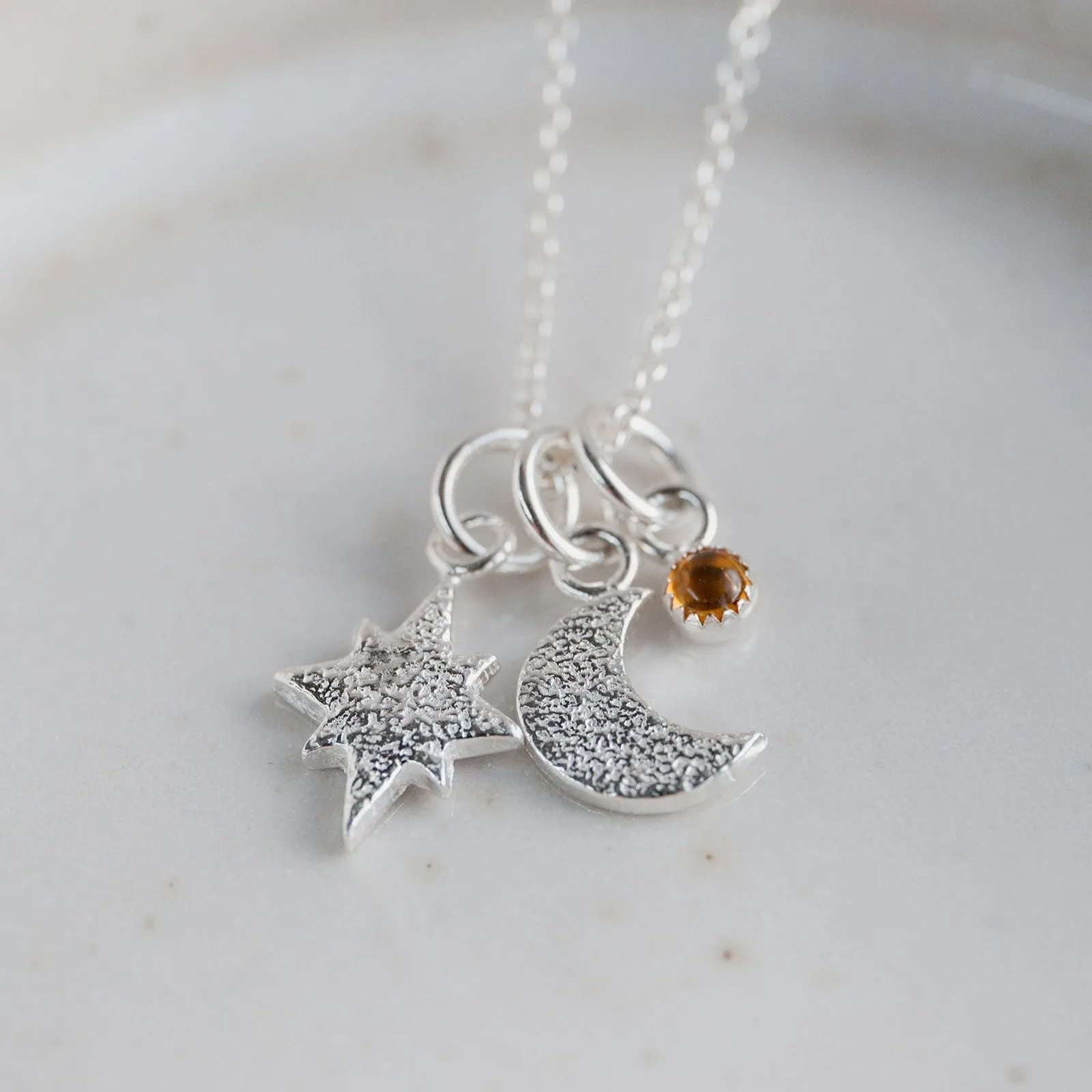 Sterling Silver Birthstone Star and Moon Pendant