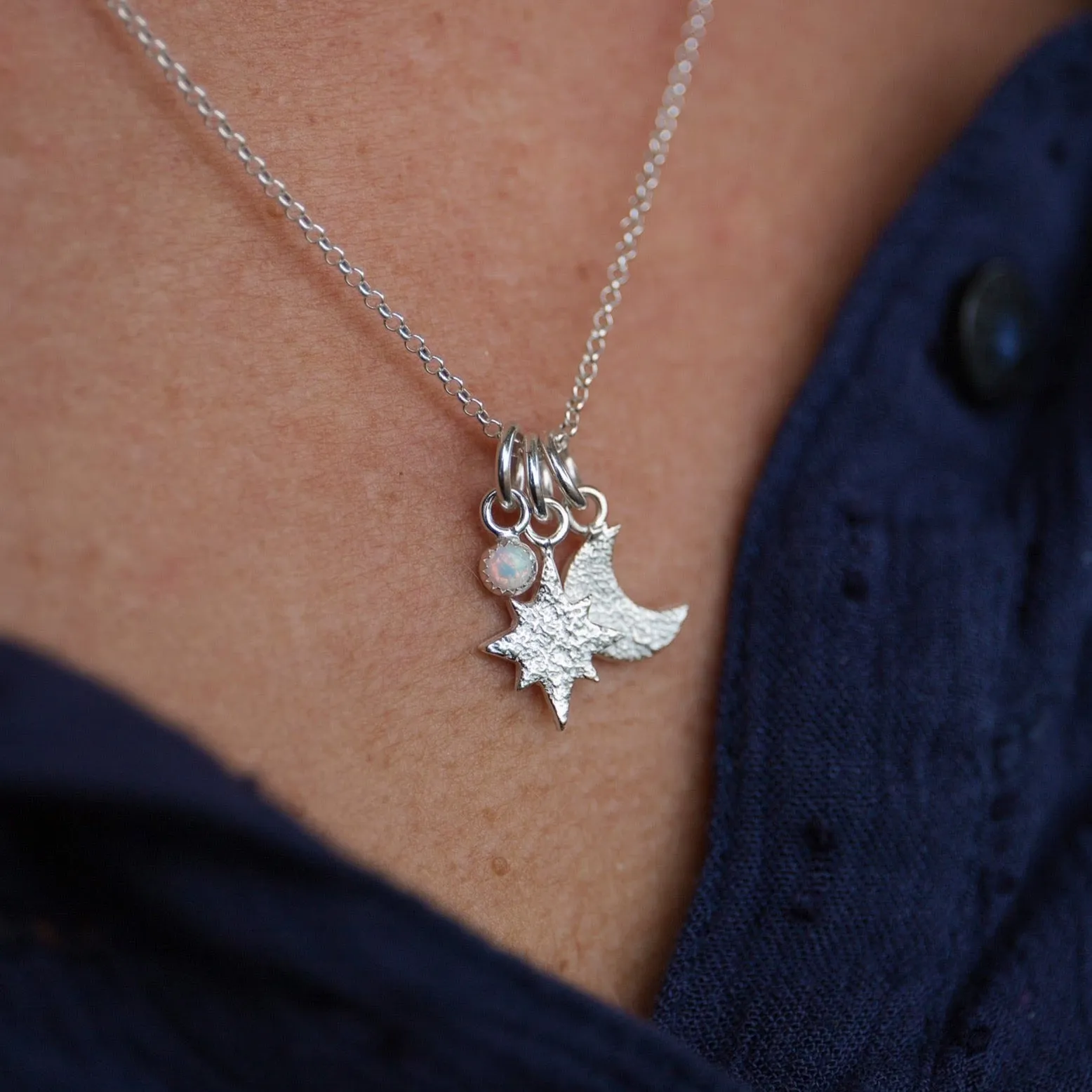 Sterling Silver Birthstone Star and Moon Pendant
