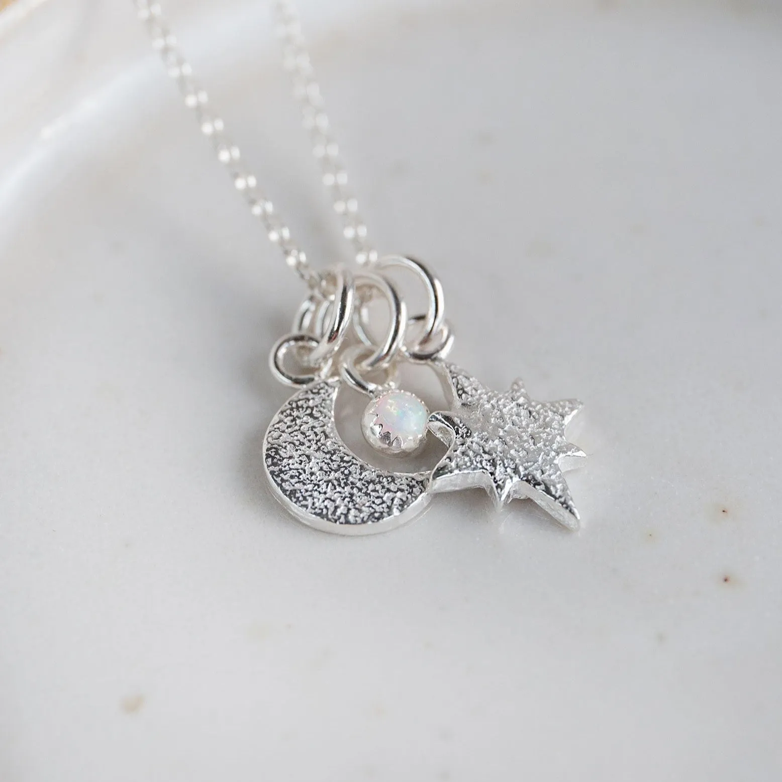 Sterling Silver Birthstone Star and Moon Pendant