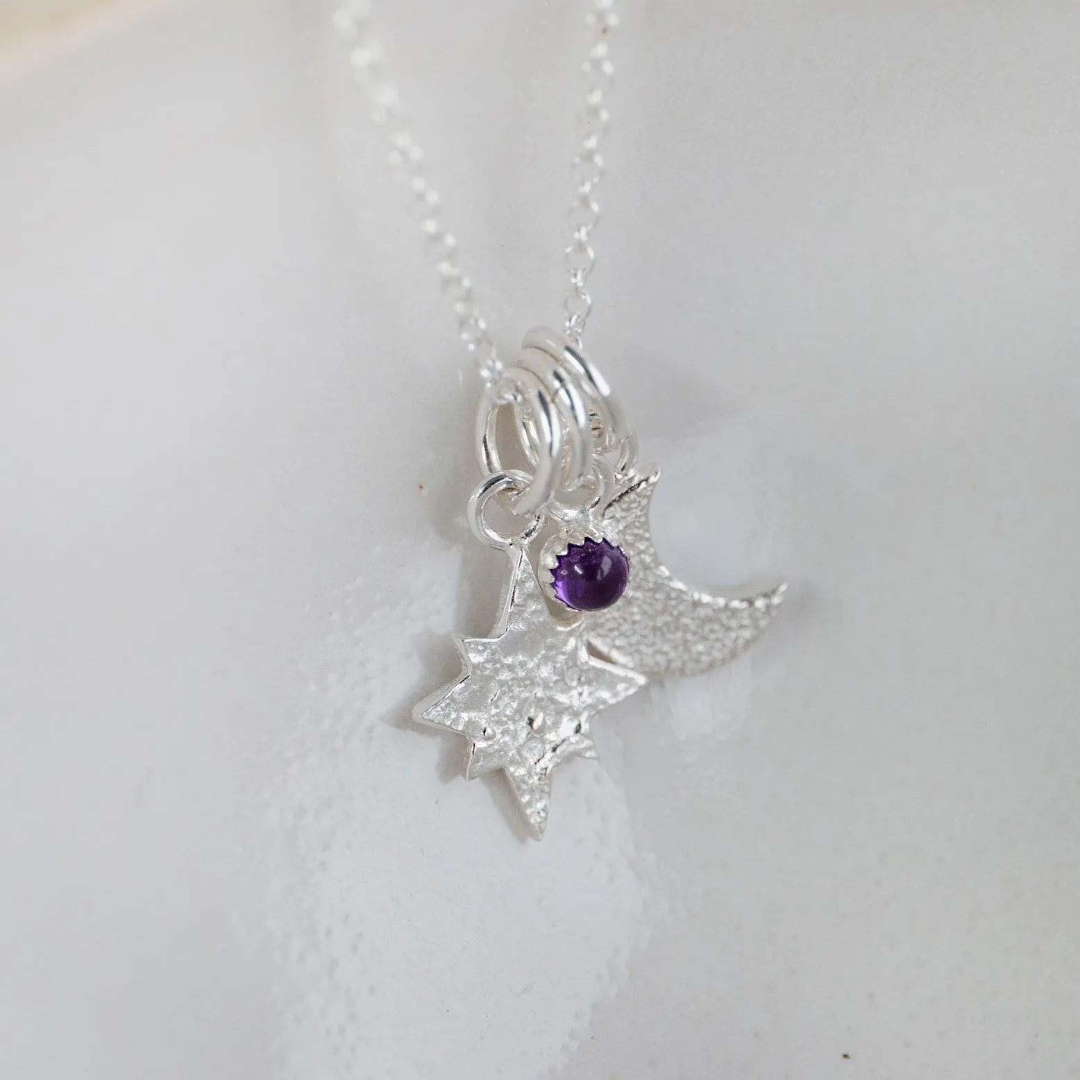 Sterling Silver Birthstone Star and Moon Pendant
