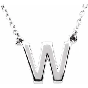 Sterling Silver Block Initial W 16" Necklace