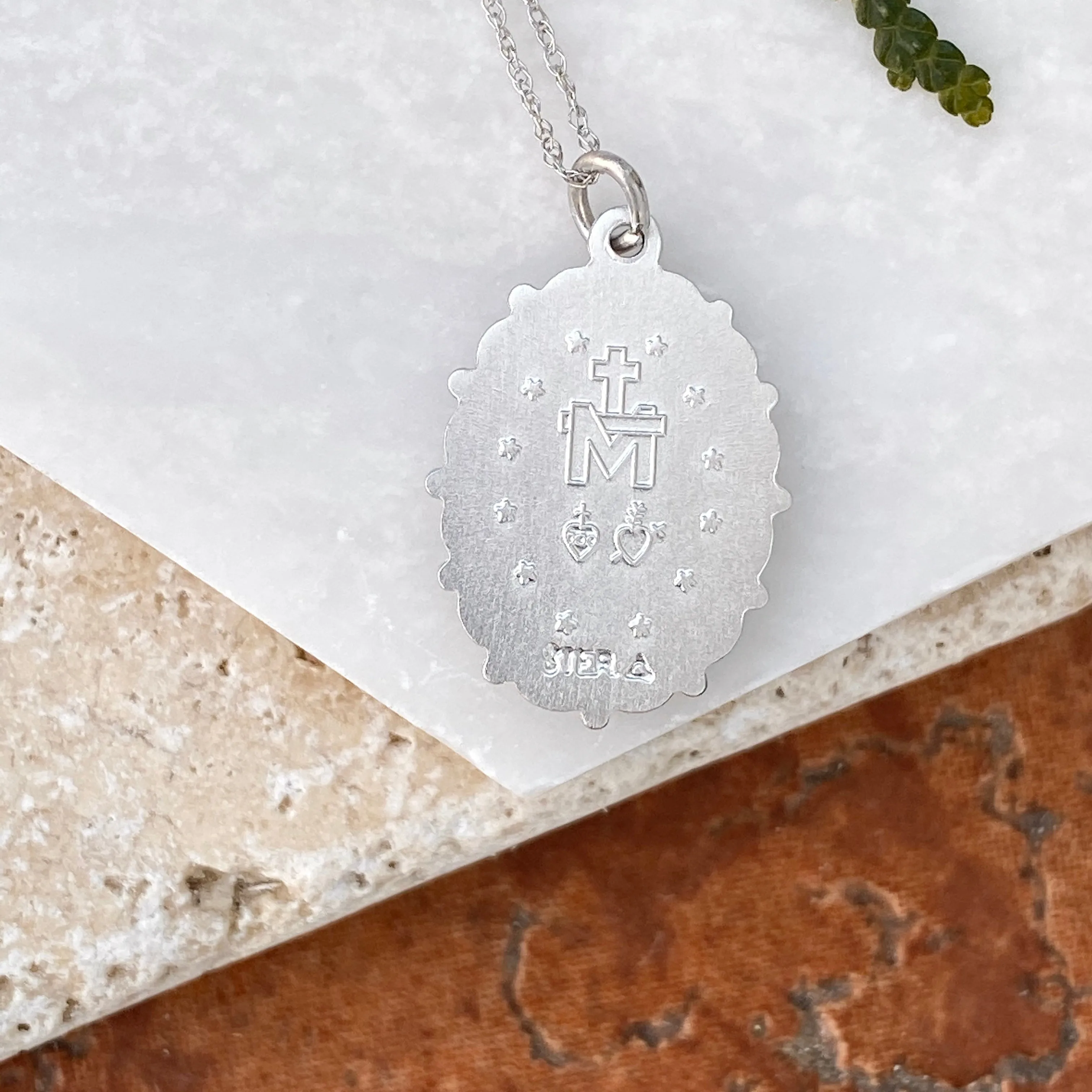 Sterling Silver Blue Miraculous Medal Pendant 26mm