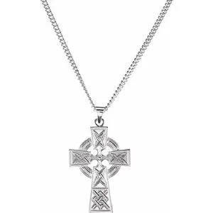 Sterling Silver Celtic-Inspired Cross 24" Necklace