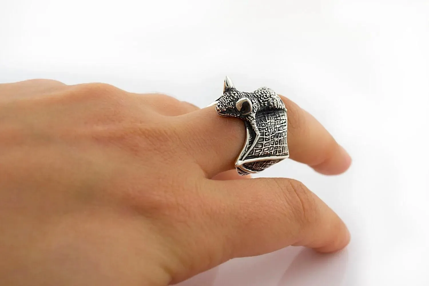 Sterling silver Chunky Heavy Gothic Bat Ring