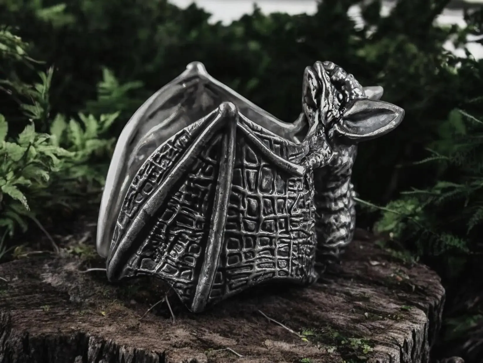 Sterling silver Chunky Heavy Gothic Bat Ring