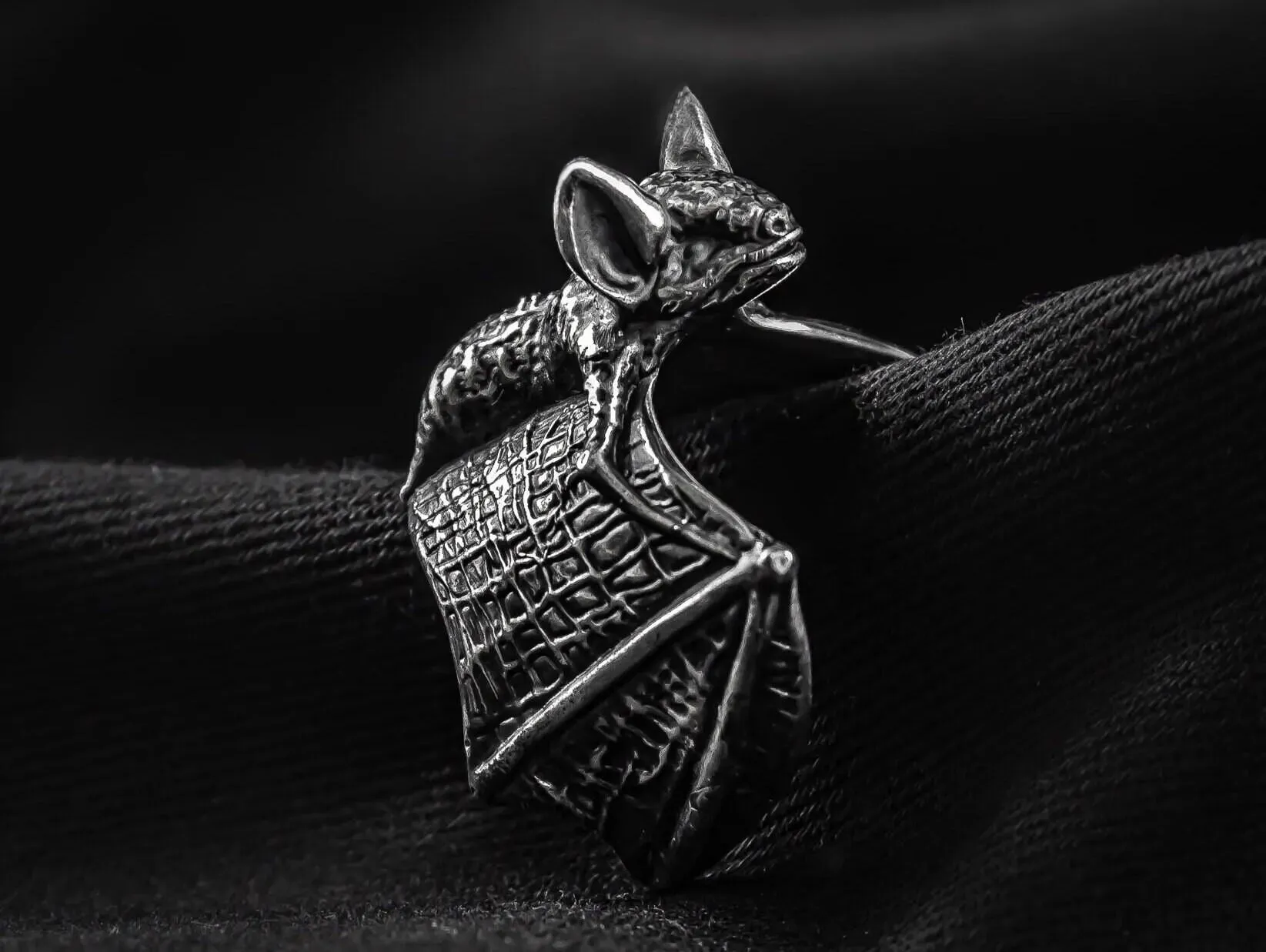 Sterling silver Chunky Heavy Gothic Bat Ring