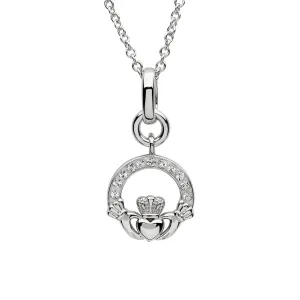Sterling Silver Claddagh Pendant with Swarovski Crystals - SW154