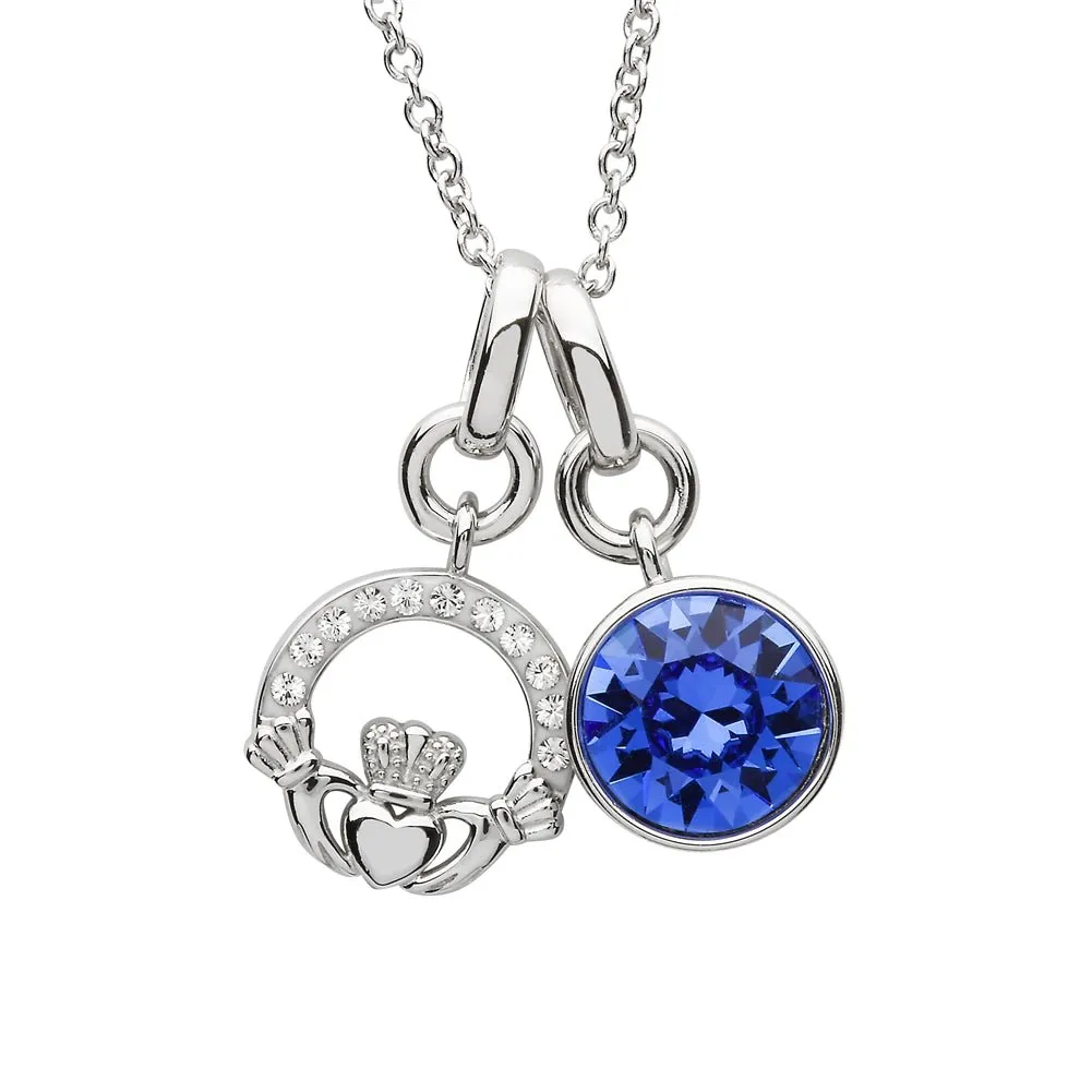 Sterling Silver Claddagh Pendant with Swarovski Crystals - SW154