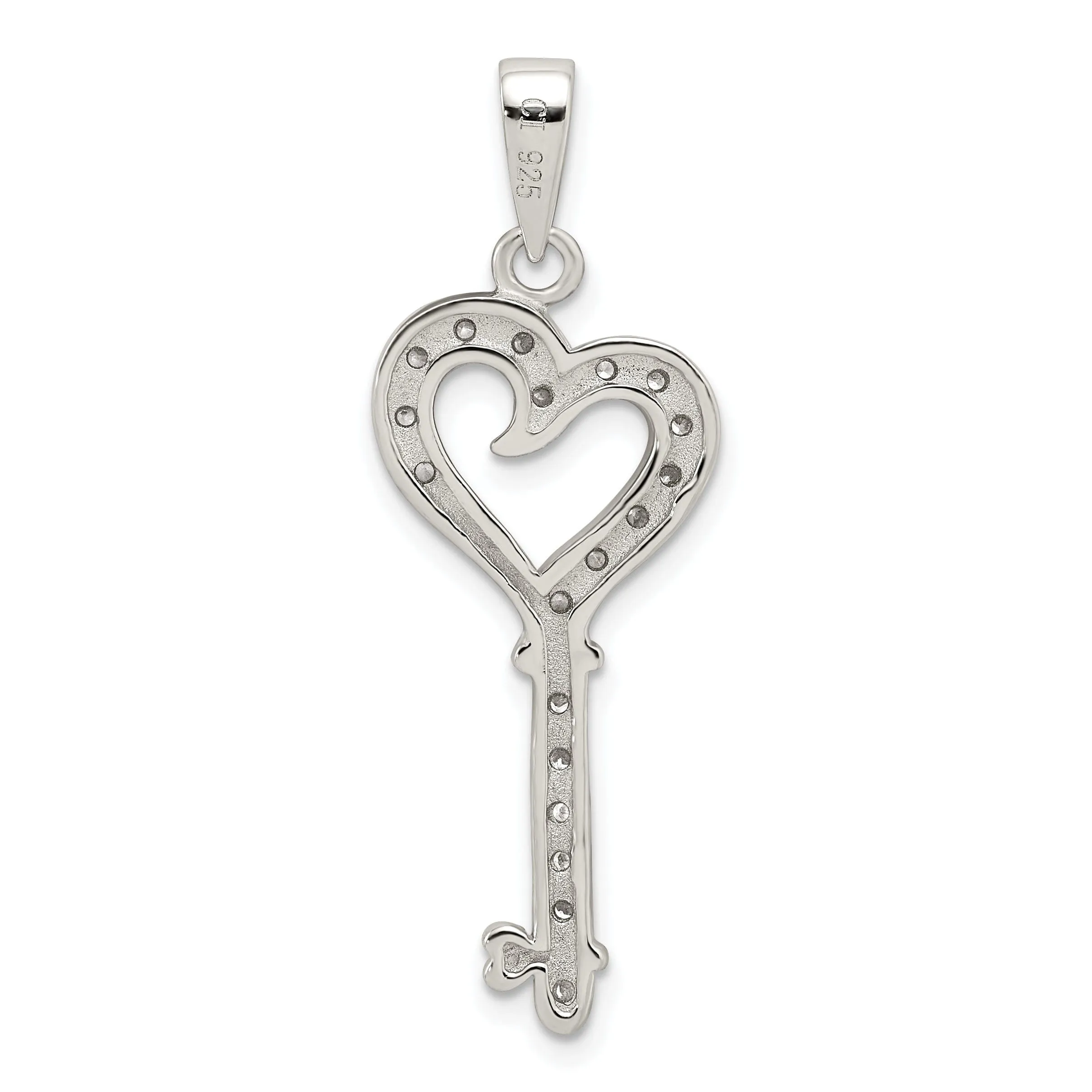 Sterling Silver Cubic Zirconia Heart Key Pendant
