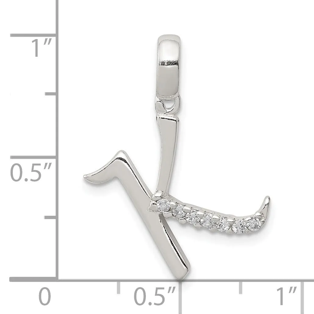 Sterling Silver CZ Initial K Charm Pendant