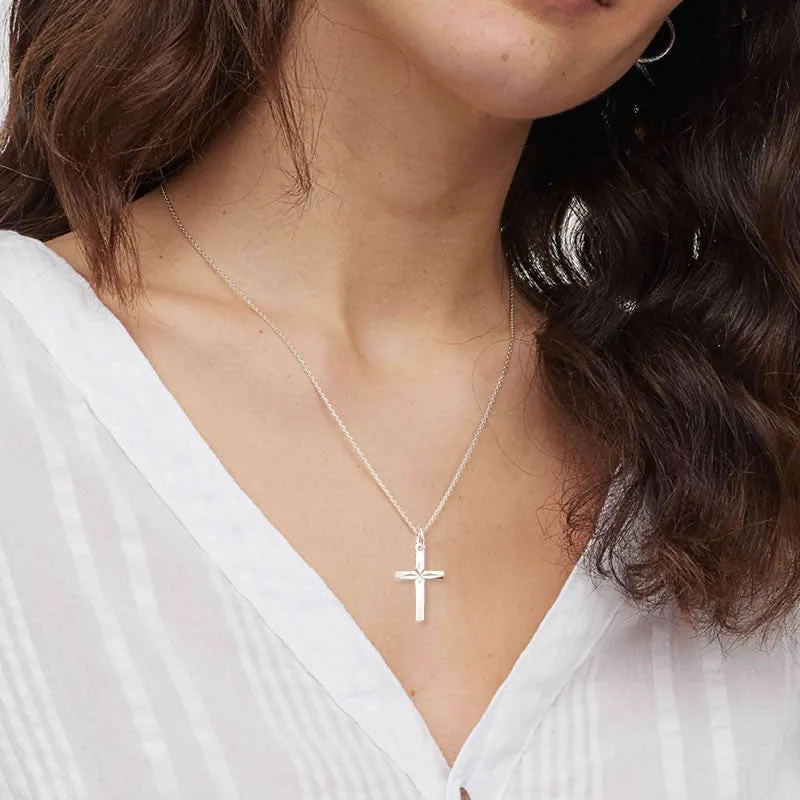 Sterling Silver Diamond-Cut Cross Necklace