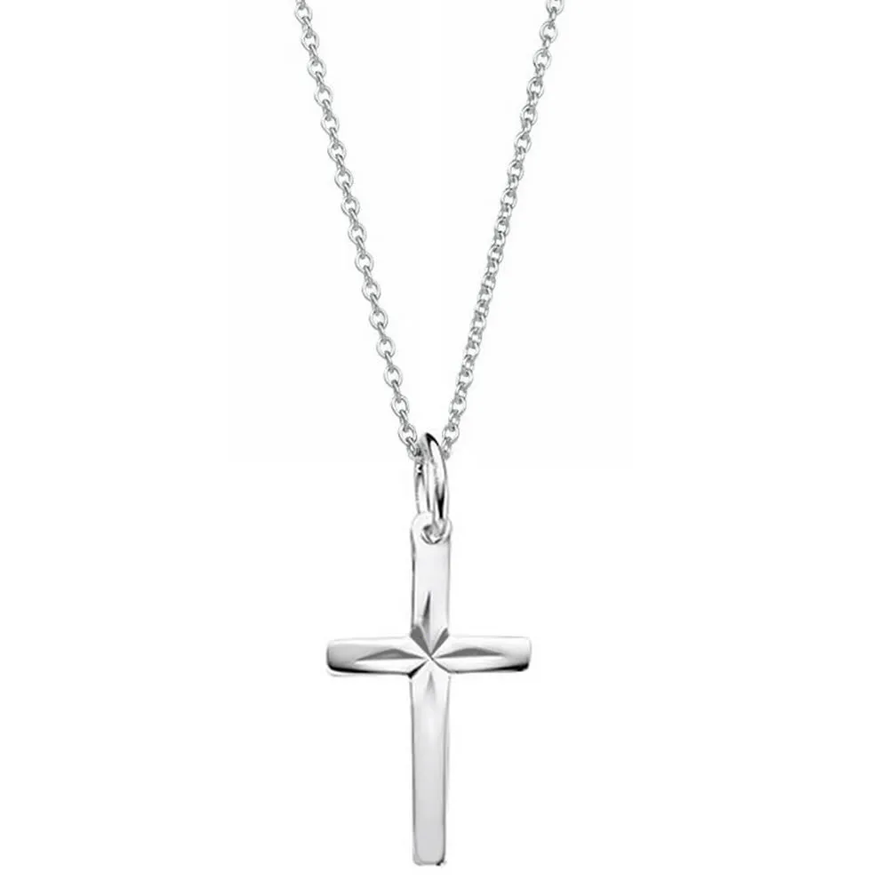 Sterling Silver Diamond-Cut Cross Necklace