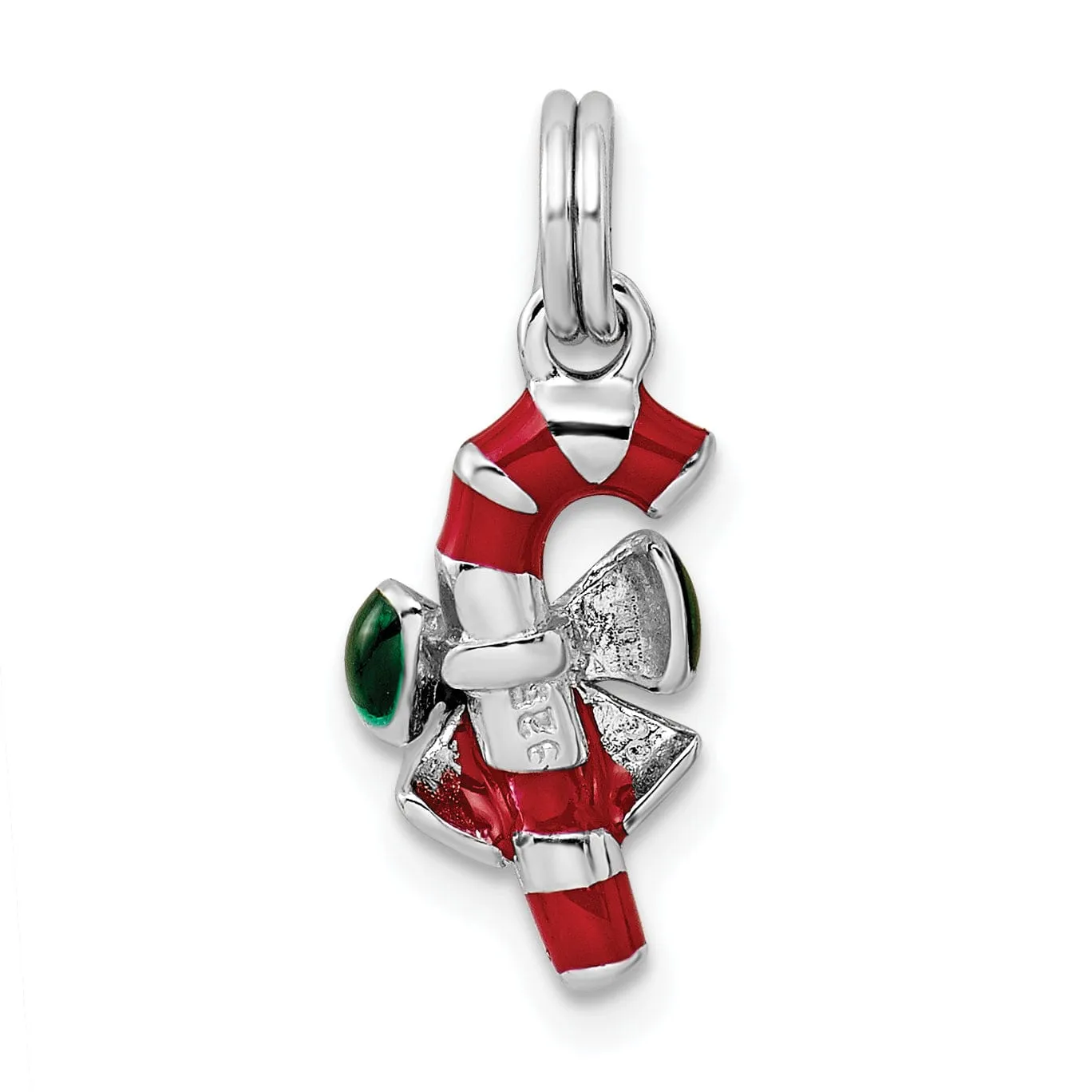 Sterling Silver Enamel Candy Cane Charm Pendant