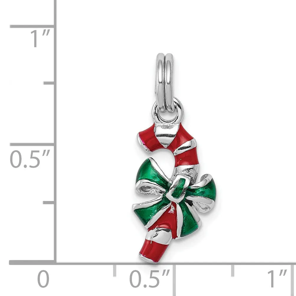 Sterling Silver Enamel Candy Cane Charm Pendant