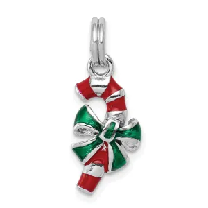 Sterling Silver Enamel Candy Cane Charm Pendant