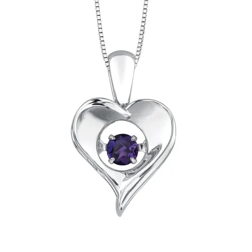 Sterling Silver (February) Birthstone Dancing Amethyst Heart Pendant