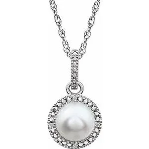 Sterling Silver Freshwater Cultured Pearl & .01 CTW Diamond 18" Necklace