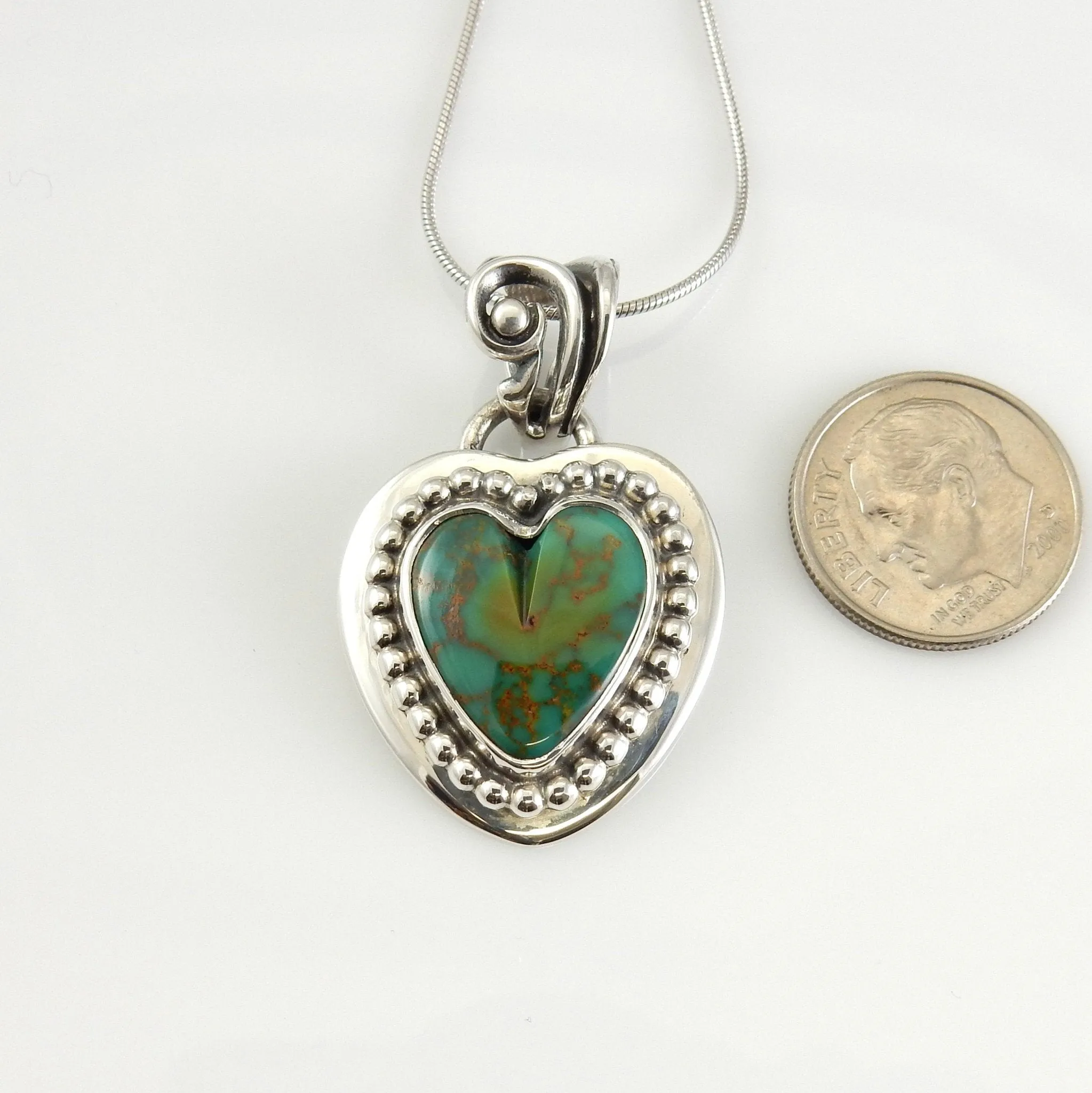 Sterling Silver Green Turquoise Heart Pendant