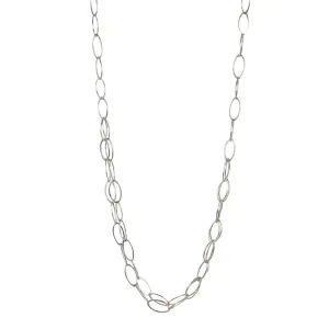 Sterling Silver Handmade Oval Link Chain Necklace with Center Double Layer of Chain