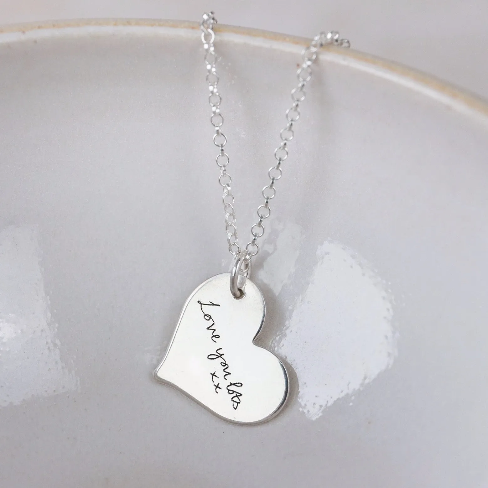 Sterling Silver Handwriting Heart Pendant