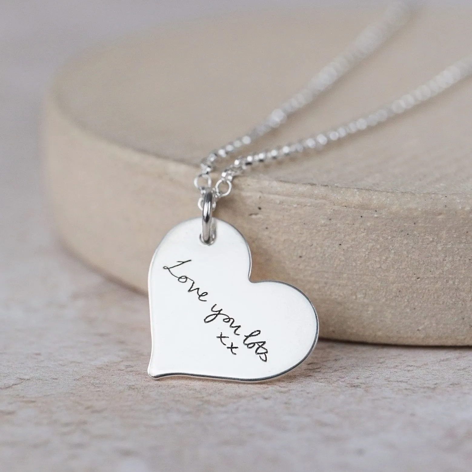 Sterling Silver Handwriting Heart Pendant