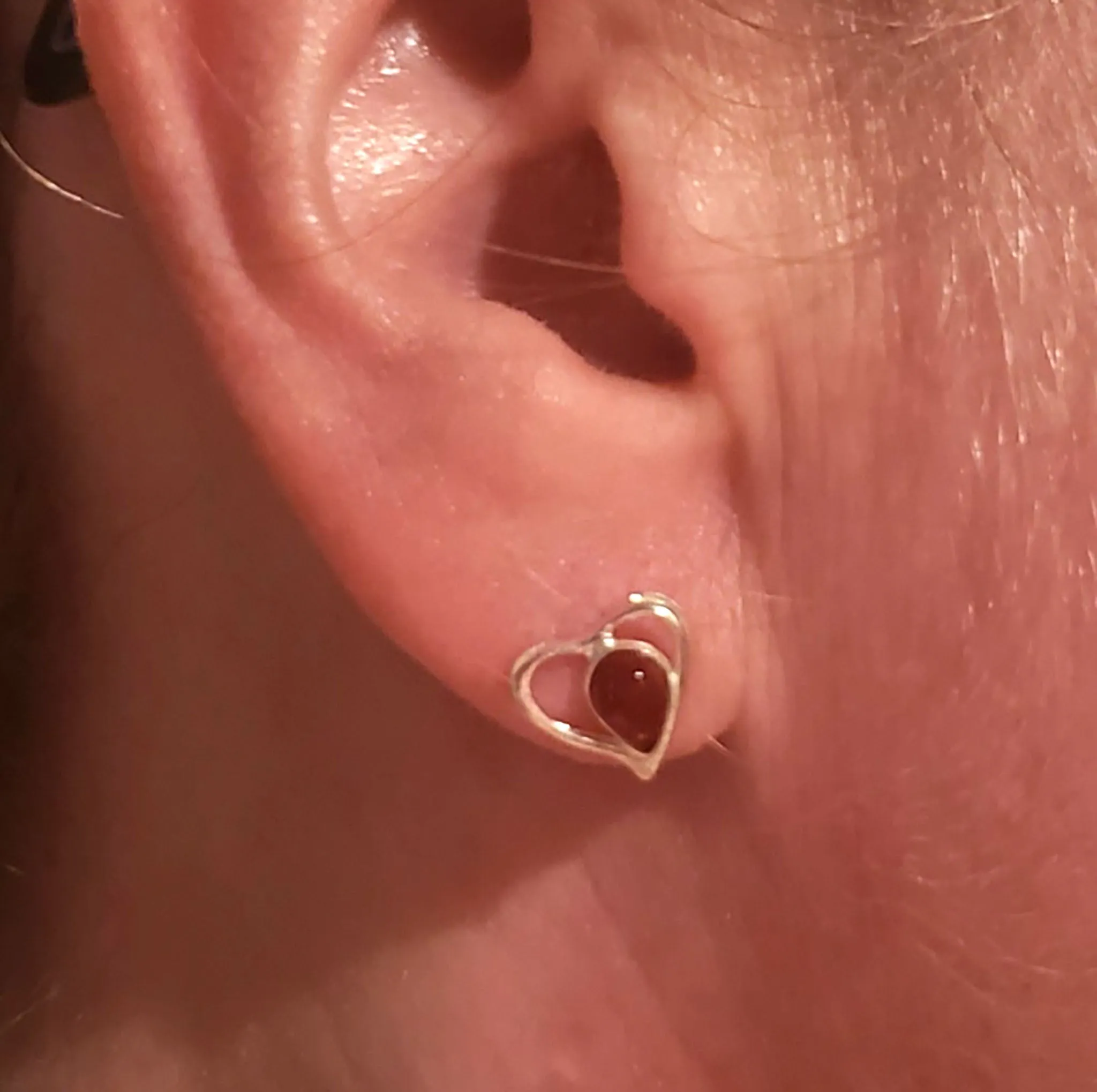 Sterling Silver Heart Stud Earrings with Amber