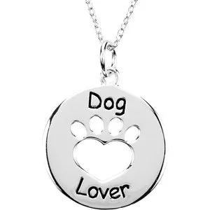 Sterling Silver Heart U Back™ Dog Lover Paw 18" Necklace