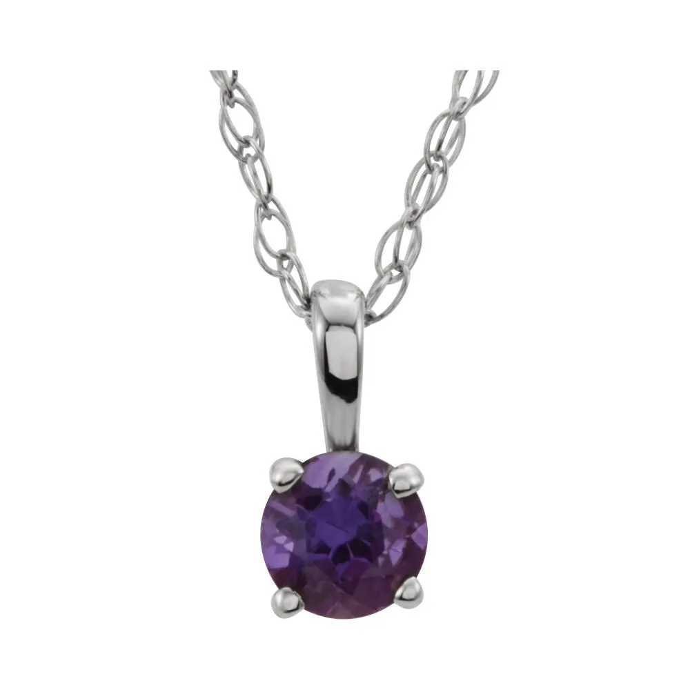 Sterling Silver Imitation Amethyst "February" Birthstone 14" Necklace