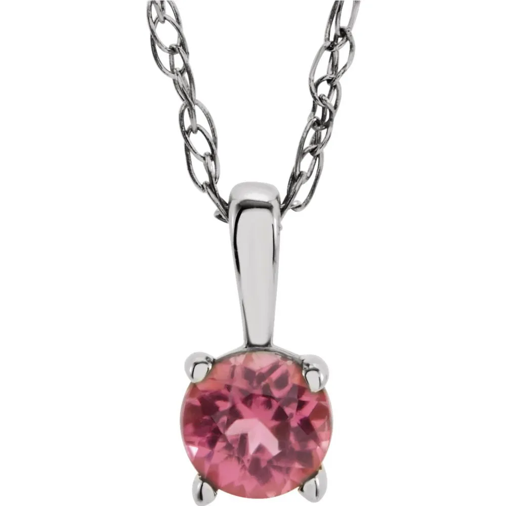 Sterling Silver Imitation Pink Tourmaline "October" Birthstone 14" Necklace