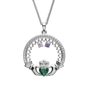 Sterling Silver Irish Family Claddagh Birthstone Pendant Mother and 2 Children SP2246-2