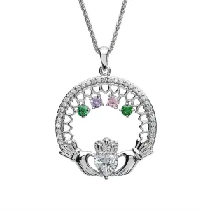 Sterling Silver Irish Family Claddagh Birthstone Pendant Mother and 4 Children SP2246-4