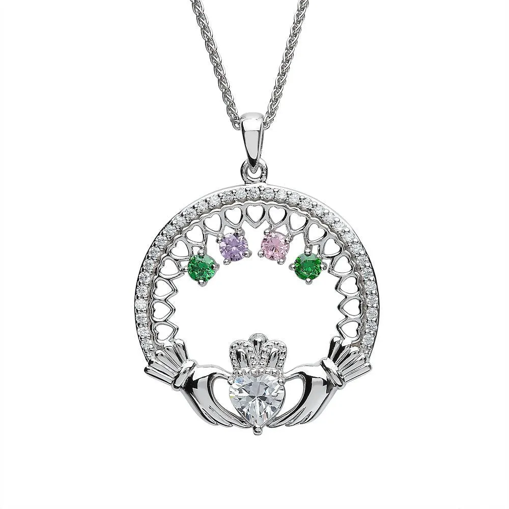 Sterling Silver Irish Family Claddagh Birthstone Pendant Mother and 4 Children SP2246-4