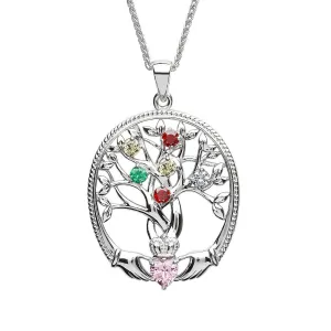 Sterling Silver Irish Family Claddagh Tree of Life Birthstone Pendant Mother and 6 Children - SP2247-6