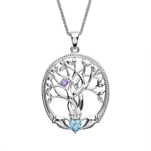 Sterling Silver Irish Family Claddagh Tree of Life Birthstone Pendant Mother and Child - SP2247-1