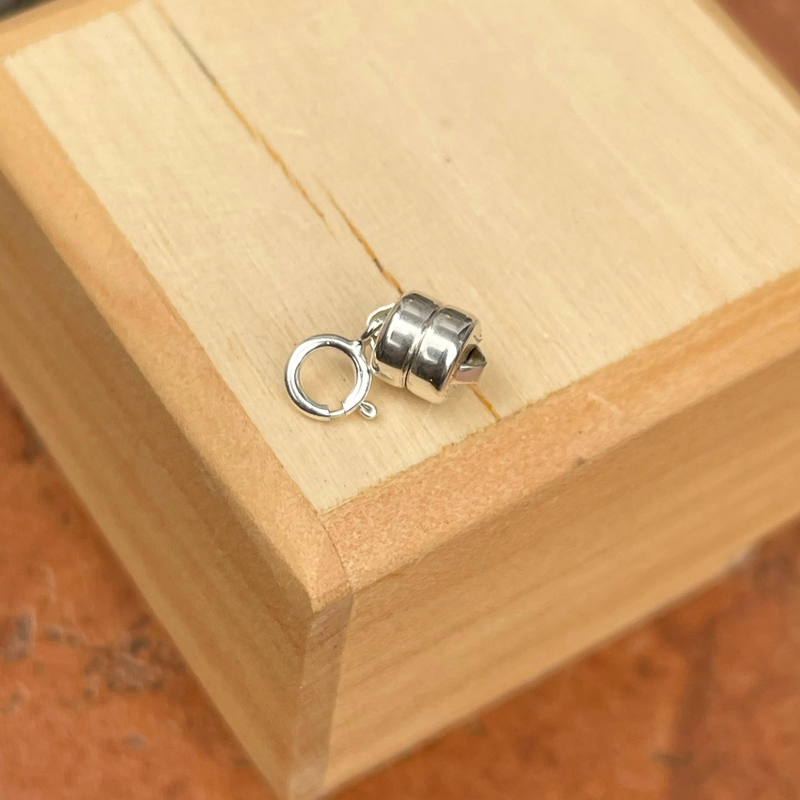 Sterling Silver Magnetic Barrel Clasp Converter with Spring Ring