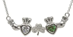 Sterling Silver Mother & Family Claddagh & Shamrock Birthstone Pendant Necklace LS-MP2-S