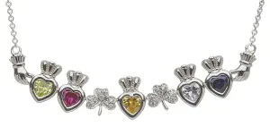 Sterling Silver Mother & Family Claddagh & Shamrock Birthstone Pendant Necklace LS-MP5-S