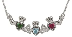 Sterling Silver Mother & Family Claddagh & Trinity Birthstone Pendant Necklace LS-MP3-T