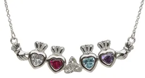 Sterling Silver Mother & Family Claddagh & Trinity Birthstone Pendant Necklace LS-MP4-T