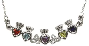 Sterling Silver Mother & Family Claddagh & Trinity Birthstone Pendant Necklace LS-MP5-T