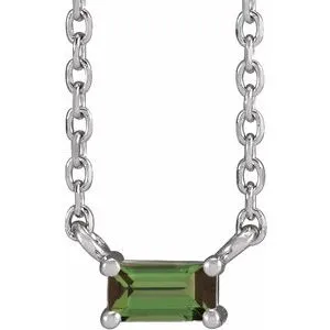 Sterling Silver Natural Green Tourmaline Solitaire 18" Necklace