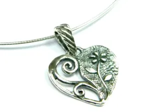 Sterling Silver necklace heart with flowers, gift for mom, gift of love.