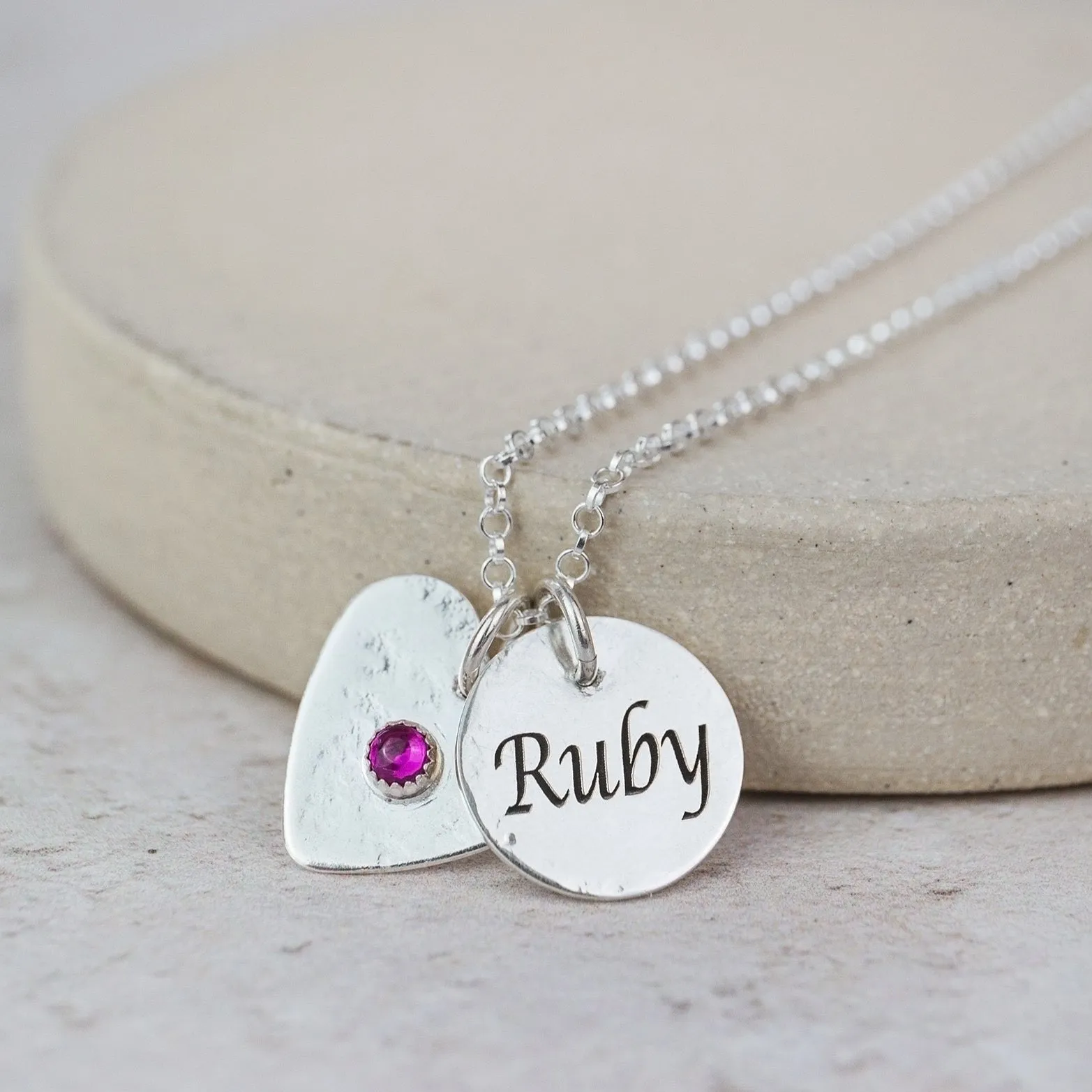 Sterling Silver Personalised Birthstone Heart Pendant